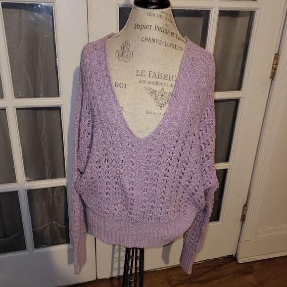 Free People Womens Purple Best Of You V Neck Sweater Medium - Picture 1 of 4